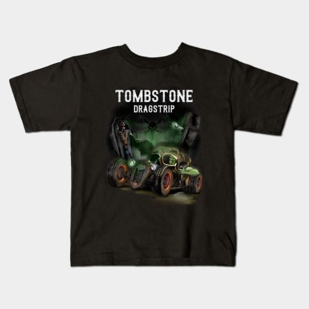 Rat Rod Tombstone Dragstrip Kids T-Shirt by hardtbonez